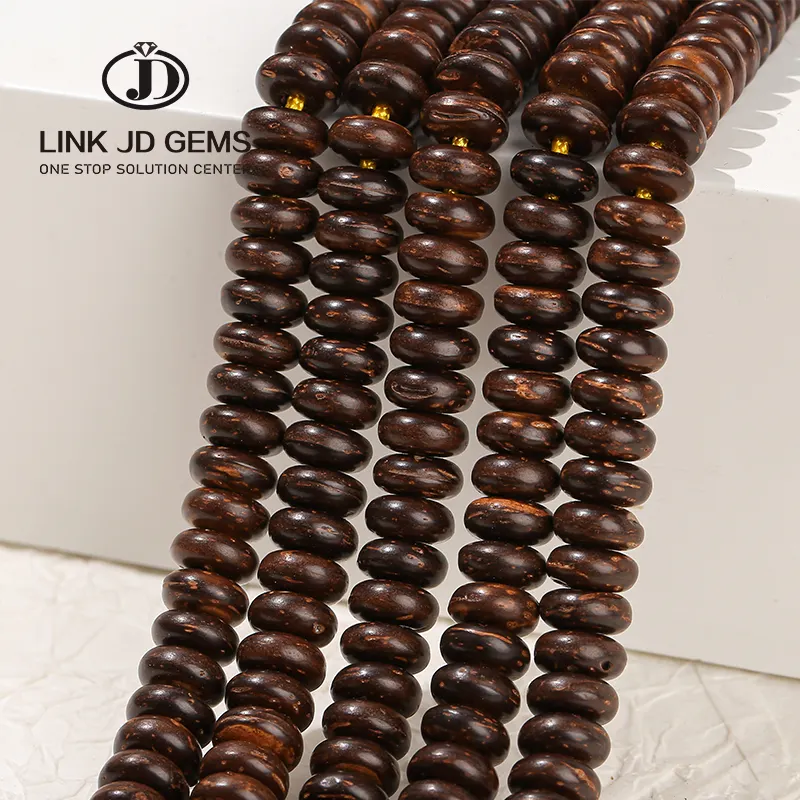 JD 8*4mm 10*4mm Natural Wood Coconut Shell Beads Brown Coconut Shell Abacus Shape Loose Spacer Bead for Jewelry Making
