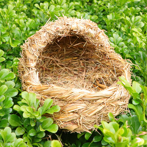 Maison pour animaux de compagnie en paille faite à la main, ronde, taille moyenne, pour oiseaux, en matériau végétal, mobilier pour animaux - Product Image 1