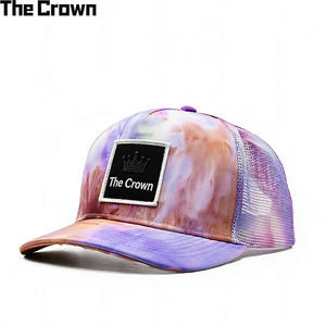 Casquette Trucker Tie-Dye Personnalisée avec Logo, Patch Tissé, Dos en Maille, Fermeture Snapback, Violet Rose, Streetwear, Vente en Gros - Product Image 3