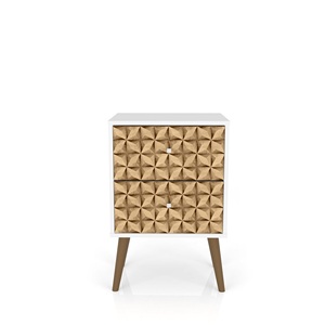 Nightstand In Natural And White With Geometric Wood <b>Drawers</b> Mid Century Modern Style <b>Storage</b> <b>Drawer</b> Unit - Product Image 6