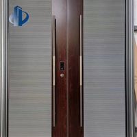 Puerta de Entrada Blindada Moderna de Aluminio Fundido con Acabado de Madera 5D, Cerradura Digital Inteligente, Puerta de Seguridad con Combinación de Colores