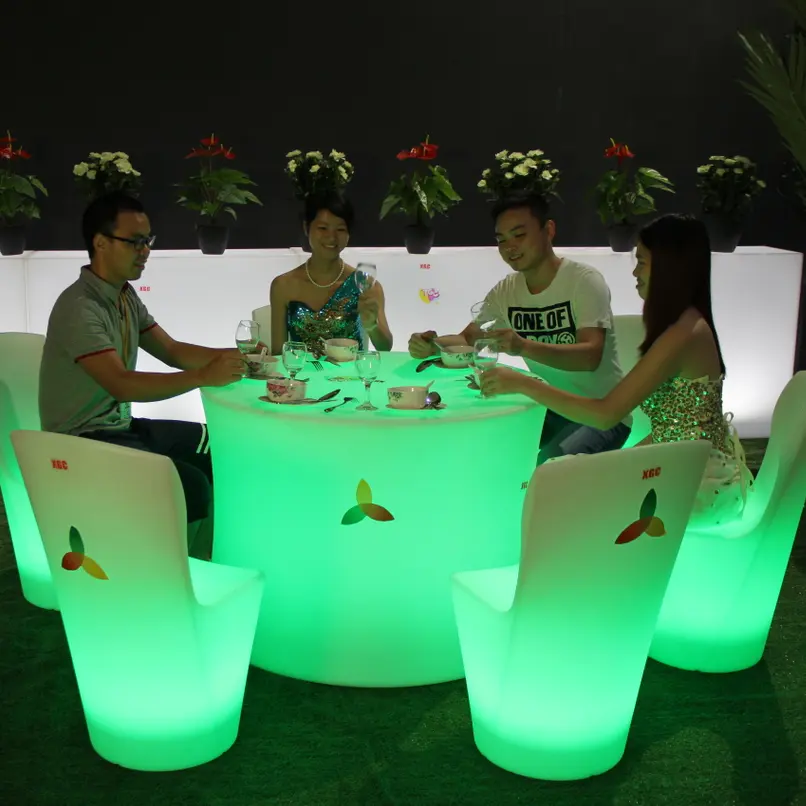 Kursi Makan Led plastik, furnitur pencahayaan pernikahan dengan pengendali jarak jauh kursi pesta bersinar Led