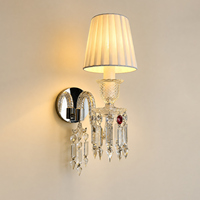 Applique Murale Rétro 1 Tête en Tissu Plissé et Cristal Facetté, Style Luxe Léger Français, pour Villa, Chambre, Chevet, Couloir, Hôtel