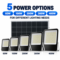 Projecteur solaire LED IP66 60-400W avec télécommande et minuterie, batterie LiFePO4 pour jardin, cour, allée et sécurité
