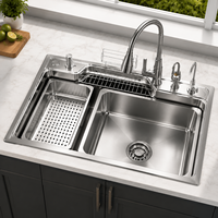 Évier de cuisine multifonction en acier inoxydable SUS304 avec double bac profond, fabricant OEM ODM