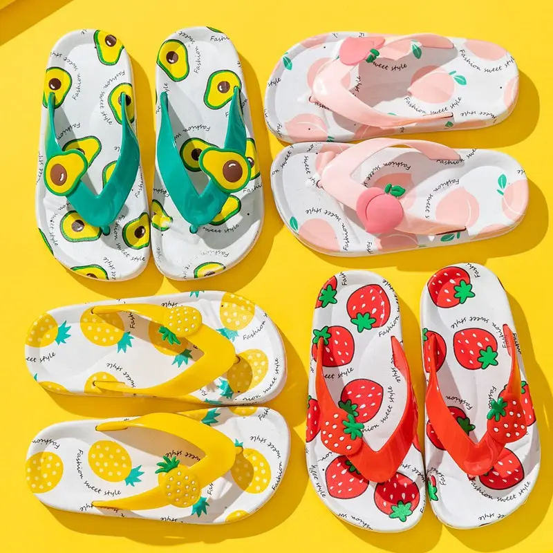 Girls Summer Print Fruit Flip Flop Kids Soft Cute Beach Bathroom Sandal Children Toddler Slippers