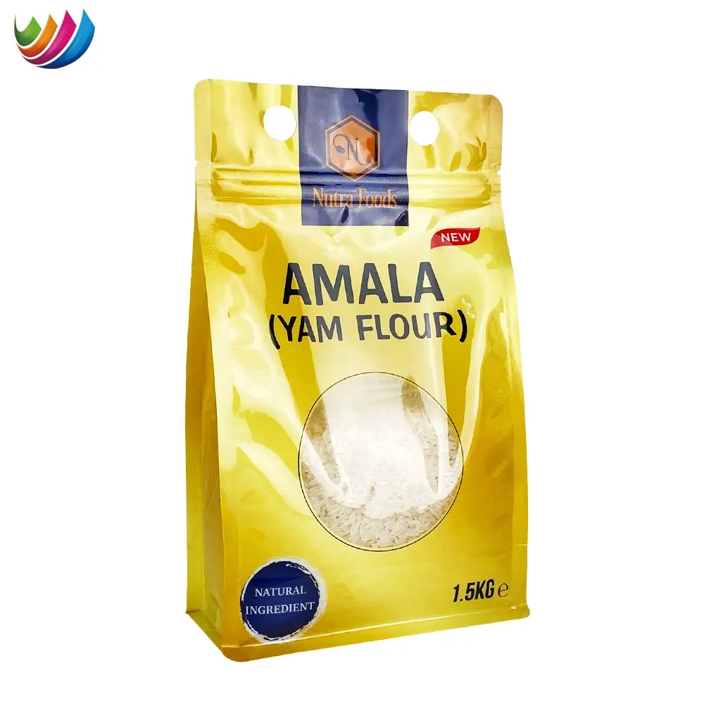 Custom Printed Flat Bottom Stand up Pouch Maize/cassava/wheat Flour Food Packaging Bag Transparent PE Recyclable Zipper Top