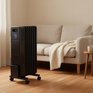 Radiateur électrique à huile 1500W en métal noir avec deux tubes en U, télécommande, chauffage portable d'intérieur - Product Image 2