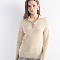 Pull en cachemire 100% pour femme, demi-zip, tricot brioche, pull décontracté basique chaud en cachemire de Mongolie intérieure, couleur crème