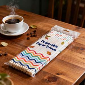 Pajitas de Papel Desechables Resistentes a la Humedad, Material de Alta Densidad, Aptas para Café Helado y Jugos Fríos, Uso Prolongado Sin Ablandamiento - Product Image 1