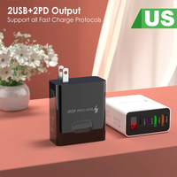 Adaptateur secteur portable OEM 45W USB-C 4 ports à charge rapide pour téléphone portable et ordinateur portable, compatible PD 3.0, avec LED, pour voyages (US, EU, UK)