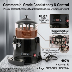 Distributeur automatique de chocolat chaud commercial noir de 5 L, machine à réchauffer le lait, le thé, le café et la crème pour la restauration et les bars - Product Image 3