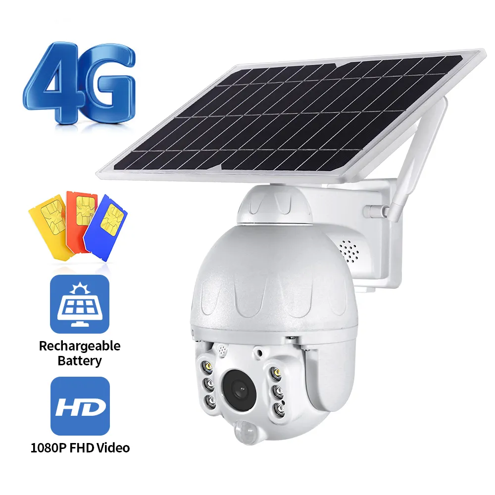 Беспроводная IP-камера видеонаблюдения с солнечной панелью, панорамирование/наклон/4G, пассивная инфракрасная наружная камера для умного дома