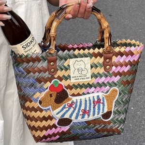 Bolso Tote de Bambú Tejido a Mano para Mujer, Estilo Casual, Horizontal, Cuadrado, a la Moda, para Uso Diario, Capacidad 3L, Primavera 2025, Patrón Tejido - Product Image 1
