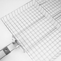 Cesta de Grelhar Antiaderente Dobrável para Churrasco, Cesta para Grelhar Peixe, Legumes, Bife e Carne com Cabo Longo e Escova
