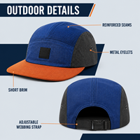 Cappellino da Campo a Cinque Pannelli in Nylon Personalizzato, Leggero, per Sport all'Aperto, con Patch in Gomma, Stampa Riflettente e Cinturino Regolabile