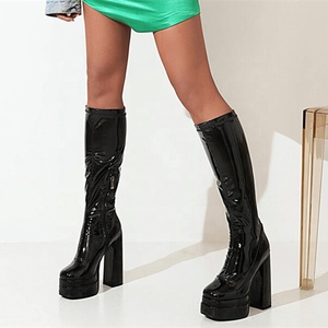 2022 Autumn Winter Long <b>Boots</b> Concise Square Toe Platform High Heel Knee High <b>Boots</b> Side Zip Big Size 48 - Product Image 1