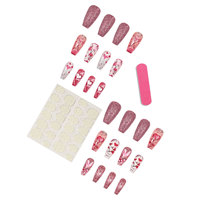 Faux ongles pré-dessinés Saint-Valentin Cœur scintillant transfrontalier, forme amande, style Ins moyen, faux ongles européens et américains