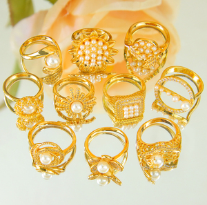 Anillos de Perlas Vintage de Dubái para Mujer, Elegantes Anillos de Compromiso de Moda Chapados en Oro de 21k, Joyería Clásica para Fiesta - Product Image 5