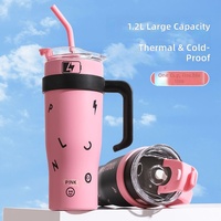 Nouvelle bouteille isotherme noire et rose pour thé glacé, grande capacité, avec poignée et paille, 40 oz, pour voiture, en acier inoxydable 304, idéale comme cadeau