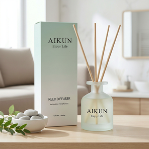 Aikun - Juego de Difusor de Aroma en Caja de Papel Alta con Botella de Vidrio Esmerilado Mate de 100 ml, con Logotipo OEM de Respuesta Rápida para Pequeños Lotes, Ideal para Empresas Startup - Product Image 1
