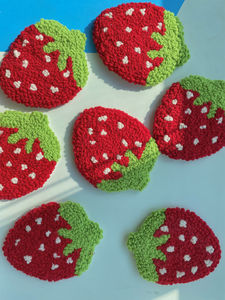 Posavasos de costura hechos a mano con forma de fruta bonita cereza melocotón fresa para decoración del hogar fabricantes superventas posavasos de frutas - Product Image 4