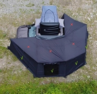 Tente de camping autoportante en toile PVC avec auvent latéral pour voiture à 70 degrés, avec poteaux en aluminium, pour 2 à 4 personnes