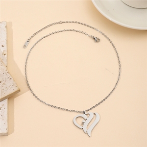 Collana in Acciaio Inossidabile alla Moda con Due Cuori Lucidi, Personalizzabile con Incisione Laser <span class=keywords><strong>di</strong></span> <span class=keywords><strong>Lettere</strong></span> in Inglese - Product Image 2