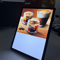 Kotak Lampu LED A4 Slim Ultra Tipis Bingkai Poster Aluminium Kaca Temper Menu Restoran Papan Tampilan Iklan
