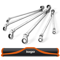 Jeu de clés à cliquet extra longues à tête flexible, double embout, 6 pièces, métriques 8-19 mm, en acier CR-V, poignée ergonomique avec étui