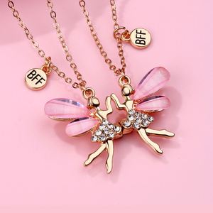 磁気エルフの蝶は、子供のためのペンダントネックレスベストフレンドジルコンピンクBFFの各ハーフチャームネックレスを引き付ける - Product Image 5