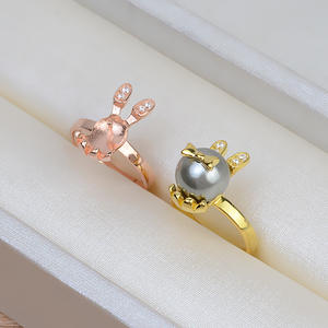 Anillo de Conejito de Plata S925 con Boca Abierta Móvil, Perla 10-11, Accesorio DIY, Soporte Ajustable de Aleación, Engaste para Incrustaciones - Product Image 1