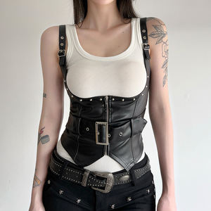 Chaleco de Cuero Sintético Estilo Punk Oscuro para Mujer, con Tachuelas Metálicas, Cierre de Cremallera, Ajustado, Moldea la Cintura, Estilo Gótico Urbano - Product Image 4