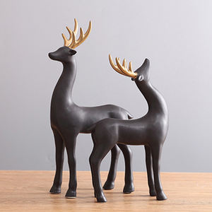 تماثيل حيوانات سيراميكية حديثة باللون الأسود والذهبي، زخرفة منزلية على الطراز الاسكندنافي، تمثال غزال للعائلة لتزيين غرفة المعيشة ورف الكتب - Product Image 4