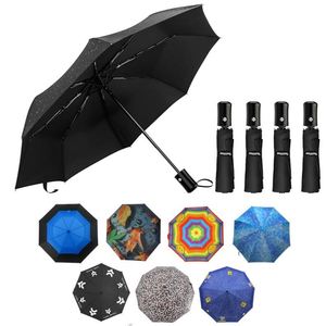 Custom Logo Fully-Automatic 3-Folding <b>Windproof</b> UV Business Gift <b>Umbrella</b> Double Fiberglass Ribs 95Cm Diameter Classic Design - Product Image 2