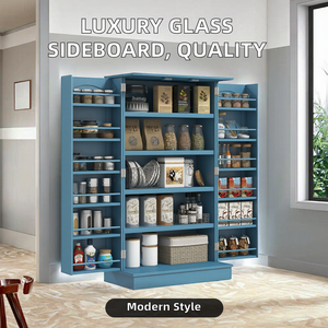 Armario de Cocina Grande de Madera Azul con Puerta Interior y Estantes para Especias, Mueble Independiente - Product Image 2