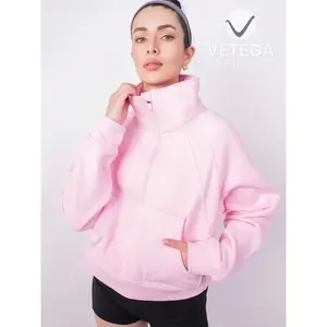 Sudadera Deportiva Ligera con Media Cremallera para Mujer Vetega, de Poliéster, Mangas Largas, Color Rosa, con Bolsillo, Informal - Product Image 5
