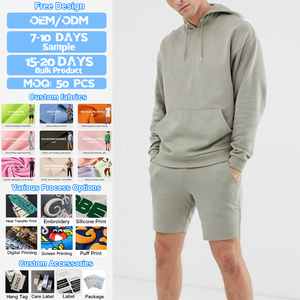 Ensemble de survêtement d'été décontracté pour homme avec short à capuche, respirant, en <span class=keywords><strong>Spandex</strong></span>, pour la gym, avec broderie personnalisée, ensemble sweat à capuche et short - Product Image 1