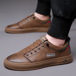 Y3OPA Zapatillas de deporte de cuero blancas para hombre, punta redonda, suela de goma transpirable, zapatos informales con cordones para caminar - Product Image 3
