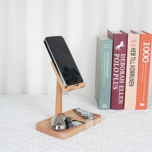 Wooden minimalist lazy phone holder, desktop <b>stand</b>, <b>tablet</b> holder, solid wood rotatable phone and key storage rack - Product Image 3