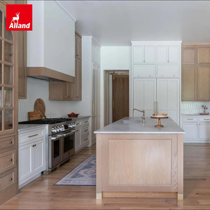 Buffet <span class=keywords><strong>d</strong></span>'angle de cuisine Alland en chêne <span class=keywords><strong>blanc</strong></span> naturel, à grande hauteur, avec portes vitrées et arche, meuble de rangement de luxe - Product Image 5