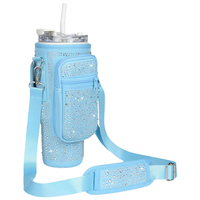Bolsa de Transporte para Botella de Agua con Diamantes Brillantes para Stanley de 40 oz con Tarjetero/Bolsillo para Teléfono, Funda de Neopreno para Botella de Agua