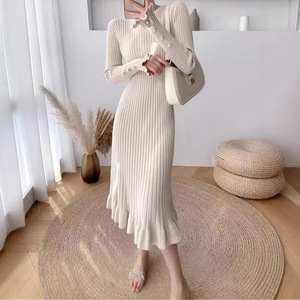 New Fashionable Women's O-neck Long-sleeve Solid <b>Dress</b> Elegant Fitted Mermaid <b>Dress</b> - Product Image 5