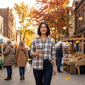 Flannel Plaid Shirt <strong>Women</strong> Spread Collar Flap Pockets Button Cuff 280GSM Brushed Cotton Yarn Dyed Oversized Navy Check Loose <strong>S</strong>-5X - Product Image 5