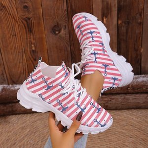 Chaussures pour femmes en tissu de <span class=keywords><strong>style</strong></span> <span class=keywords><strong>marin</strong></span> européen et américain, respirantes, chaussures de course décontractées à semelle épaisse, chaussures de sport à lacets avant - Product Image 6