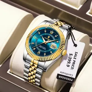 Poedagar - Relógio de quartzo de aço inoxidável para homens, relógio esportivo 910 esportivo de luxo com data luminosa e à prova d'água, ideal para uso em lojas, com oferta imperdível