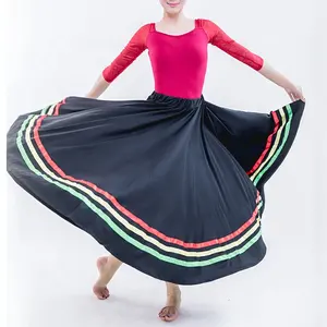 A2332 Full length long black dance skirt black nylon character dance skirt wholesale long black dance skirt
