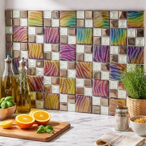 Mosaïques en verre cristal carrées multicolores pour cuisine et salle de bain, les plus vendues en Chine, idéales pour les espaces intérieurs humides - Product Image 3