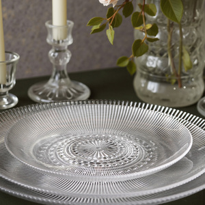 Vente directe d'usine en gros <span class=keywords><strong>Assiette</strong></span> à dîner transparente en <span class=keywords><strong>verre</strong></span> à rayures Ensemble de trois pièces <span class=keywords><strong>Assiette</strong></span> de présentation pour mariage Événement - Product Image 4
