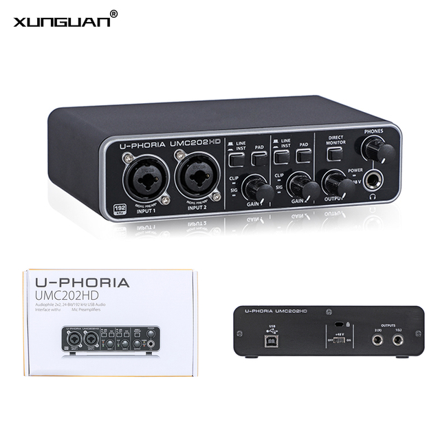 UMC202HD Soundcard Audio Controller Audiophile 24-Bt/192 kHz USB Audio Interface with Mic Preamplifers for Studio/Guitar/ Phone